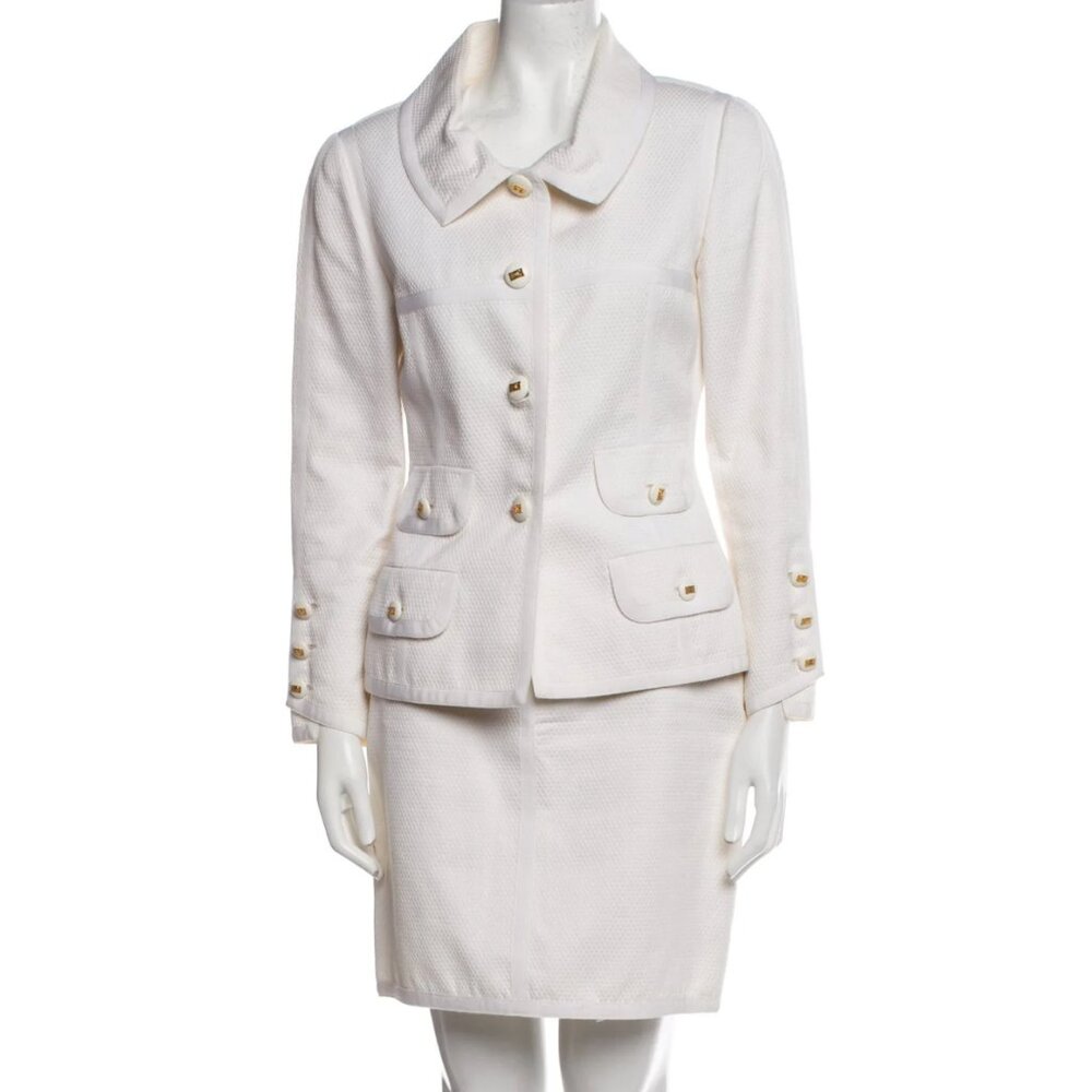 Chanel 1992 Cruise White Skirt Suit Set 38